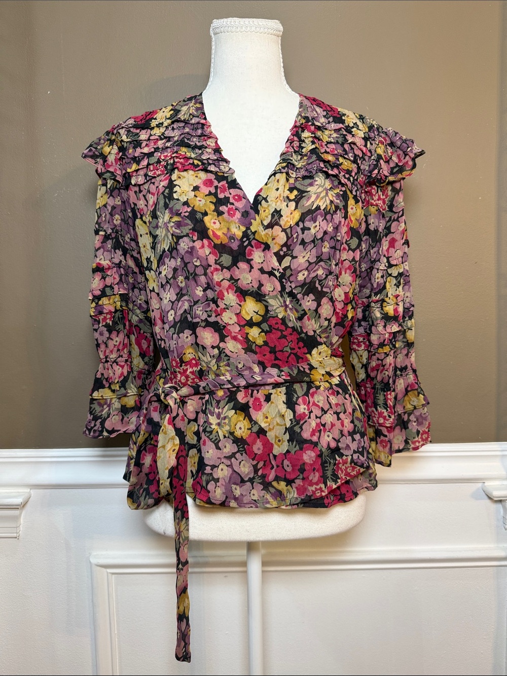 Polo Ralph Lauren 809 Primrose Floral Wrap Peplum Blouse S